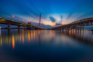 bridge, nature, shine, night sky, sky, vietnam, night