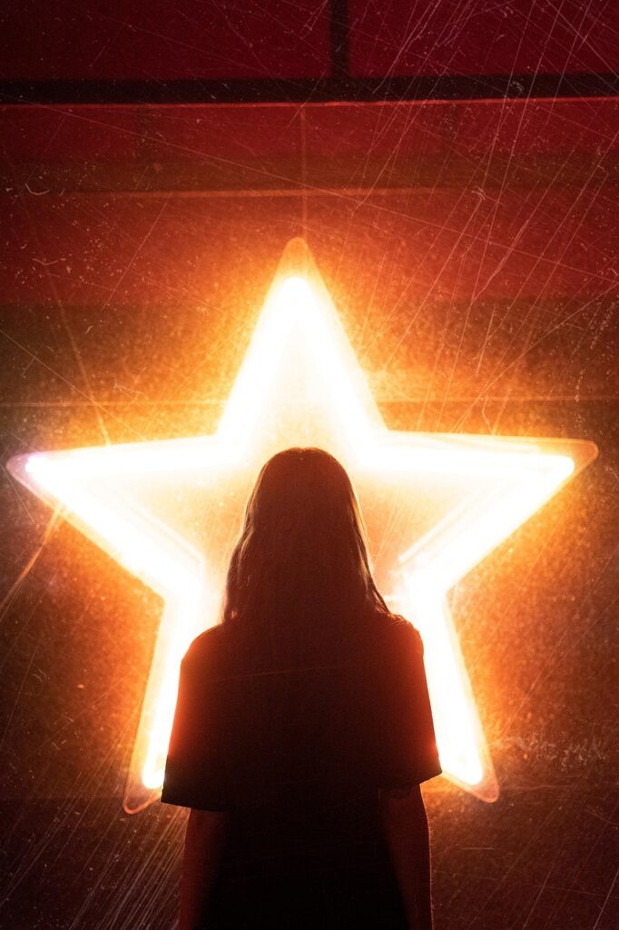 woman, model, silhouette, star, colorful, light, acting, portrait, woman, star, star, star, star, star, light, light, acting