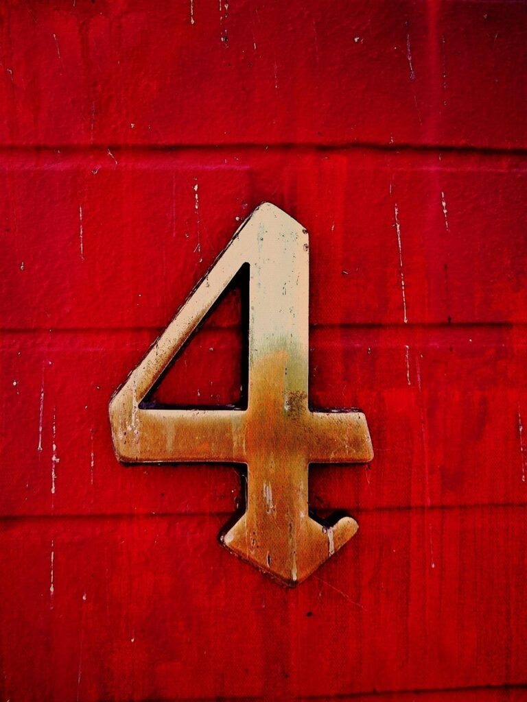 number, four, red, house number, digit