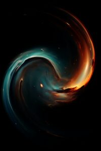 Fascinating abstract cosmic swirl merging light and darkness in a galactic scene.
