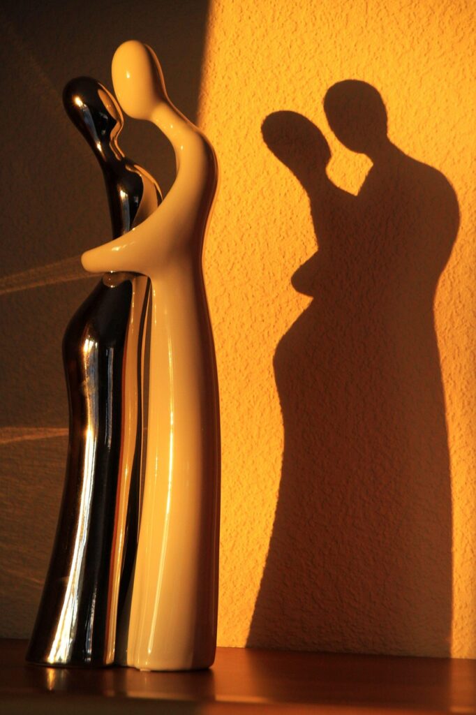 figure, sun, shadow play, hug, nature, sensual, deco