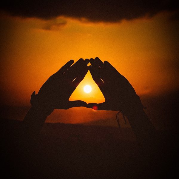 dark, orange, nature, sky, hand, bracelet, triangle, palm, silhouette