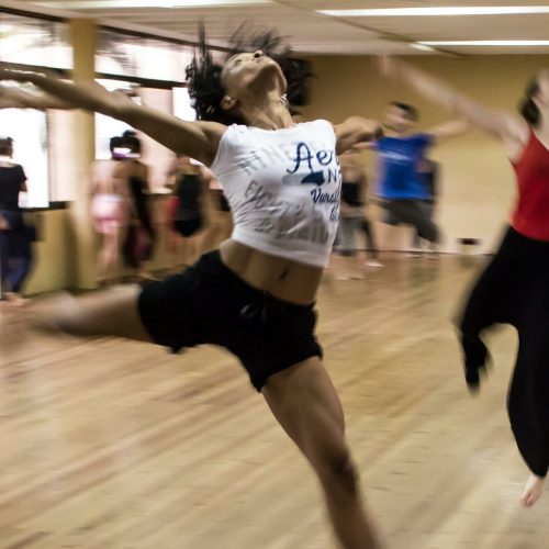 Dynamic group dance class showcasing diverse techniques and spirited expressions.