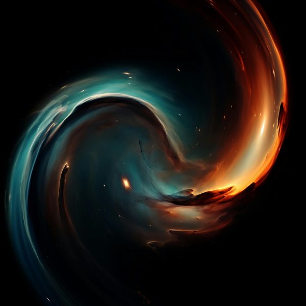 Fascinating abstract cosmic swirl merging light and darkness in a galactic scene.